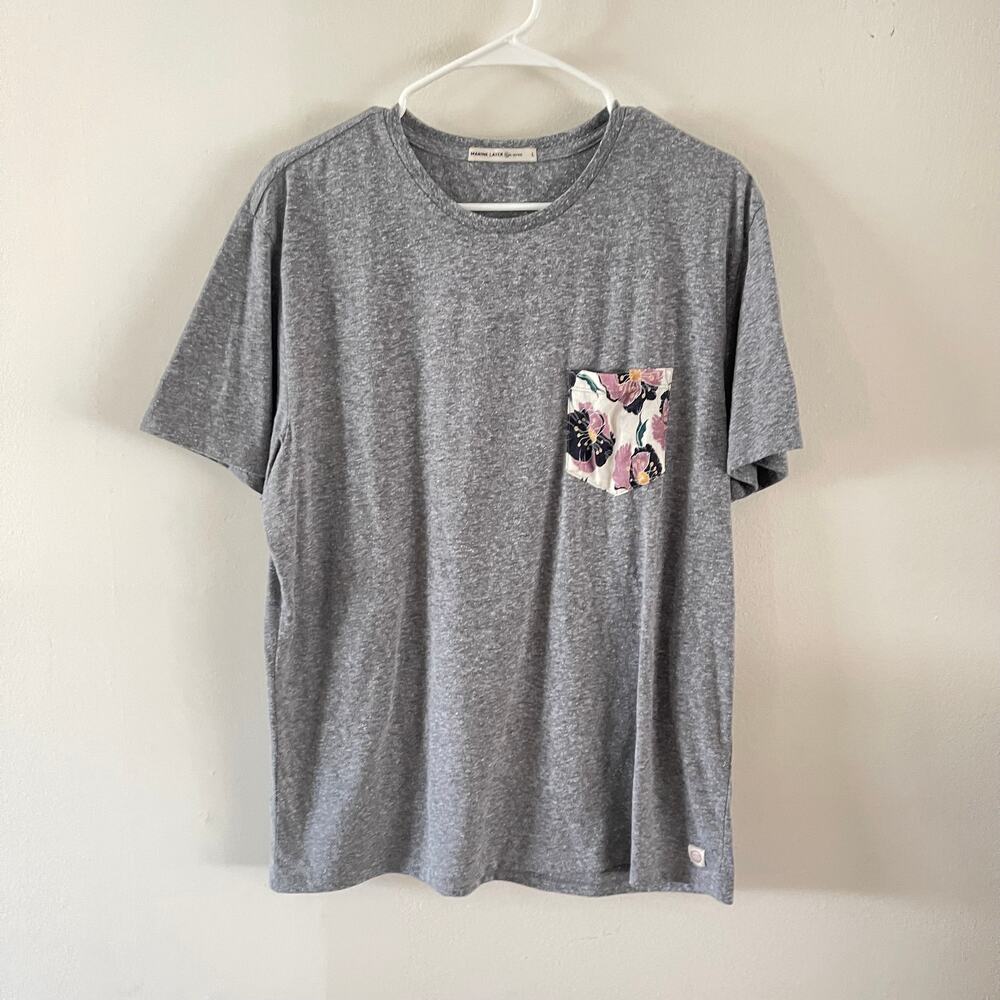 Marine Layer Shirt Mens Large Signature Floral Pocket Tee Heather Gray Casual
